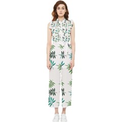 Leaves Plants Design Women s Frill Top Chiffon Jumpsuit by Grandong