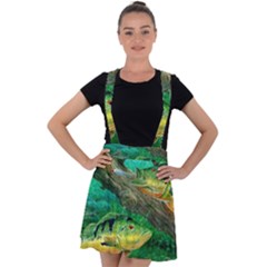 Peacock Bass Fishing Velvet Suspender Skater Skirt by Sarkoni