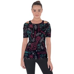 Abstract Pattern Shoulder Cut Out Short Sleeve Top by Ndabl3x