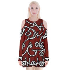 Ethnic Reminiscences Print Design Velvet Long Sleeve Shoulder Cutout Dress by dflcprintsclothing