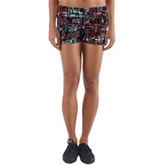 Stained Glass Mosaic Abstract Yoga Shorts by Sarkoni