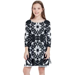 Kaleidoscope Mandala Art Kids  Quarter Sleeve Skater Dress by Sarkoni