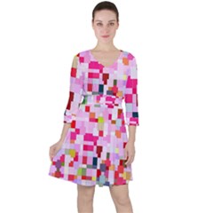 The Framework Paintings Square Quarter Sleeve Ruffle Waist Dress by Sarkoni