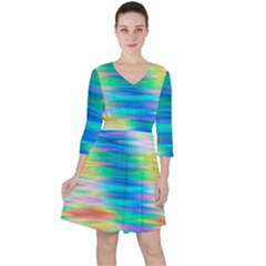 Wave Rainbow Bright Texture Quarter Sleeve Ruffle Waist Dress by Sarkoni