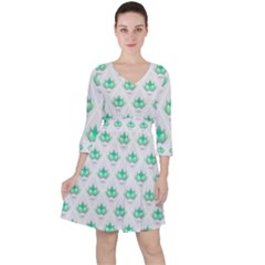 Plant Pattern Green Leaf Flora Quarter Sleeve Ruffle Waist Dress by Sarkoni