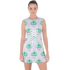 Plant Pattern Green Leaf Flora Lace Up Front Bodycon Dress by Sarkoni