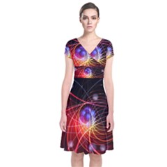 Physics Quantum Physics Particles Short Sleeve Front Wrap Dress by Sarkoni