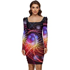 Physics Quantum Physics Particles Women Long Sleeve Ruched Stretch Jersey Dress by Sarkoni