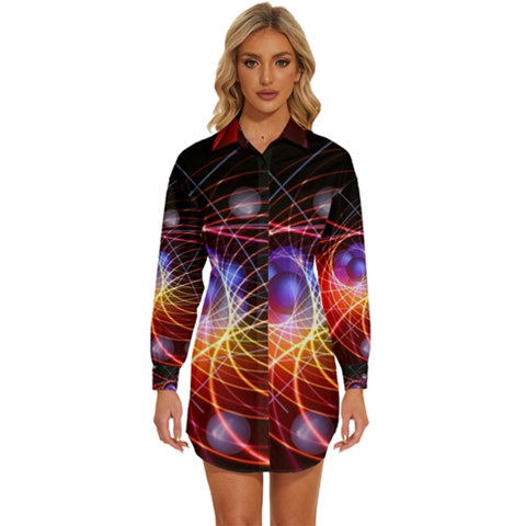 Physics Quantum Physics Particles Womens Long Sleeve Shirt Dress by Sarkoni