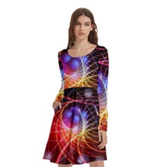 Physics Quantum Physics Particles Long Sleeve Knee Length Skater Dress With Pockets by Sarkoni