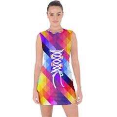 Abstract Background Colorful Pattern Lace Up Front Bodycon Dress by Sarkoni