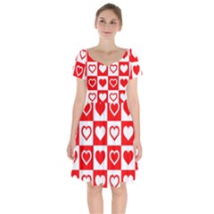 Background Card Checker Chequered Short Sleeve Bardot Dress by Sarkoni