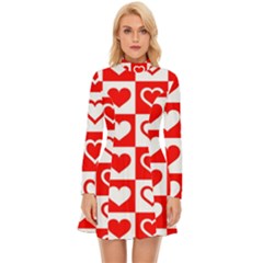 Background Card Checker Chequered Long Sleeve Velour Longline Dress by Sarkoni