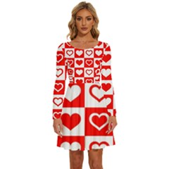 Background Card Checker Chequered Long Sleeve Wide Neck Velvet Dress by Sarkoni