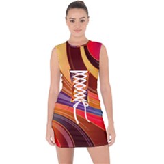 Abstract Colorful Background Wavy Lace Up Front Bodycon Dress by Sarkoni