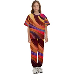 Abstract Colorful Background Wavy Kids  T-shirt And Pants Sports Set by Sarkoni