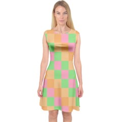 Checkerboard Pastel Squares Capsleeve Midi Dress by Grandong