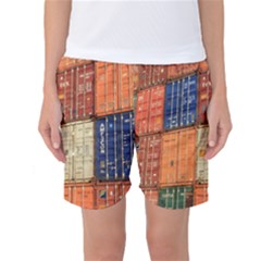 Blue White Orange And Brown Container Van Women s Basketball Shorts by Amaryn4rt