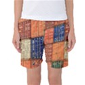 Blue White Orange And Brown Container Van Women s Basketball Shorts View1