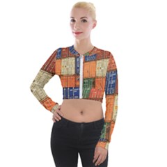 Blue White Orange And Brown Container Van Long Sleeve Cropped Velvet Jacket by Amaryn4rt