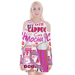 Coffee Cup Lettering Coffee Cup Velvet Long Sleeve Shoulder Cutout Dress by Amaryn4rt