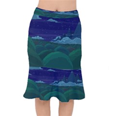 Adventure Time Cartoon Night Green Color Sky Nature Short Mermaid Skirt by Sarkoni