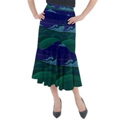 Adventure Time Cartoon Night Green Color Sky Nature Midi Mermaid Skirt by Sarkoni