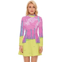 Red Mushroom Animation Adventure Time Cartoon Multi Colored Long Sleeve Velour Longline Dress by Sarkoni