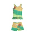 Green Field Illustration Adventure Time Multi Colored Kids  Boyleg Swimsuit View1