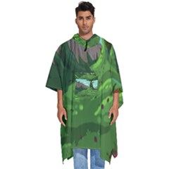 Adventure Time Cartoon Green Color Nature  Sky Men s Hooded Rain Ponchos by Sarkoni