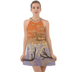 Adventure Time Cartoon Landscape Trees Halter Tie Back Chiffon Dress by Sarkoni