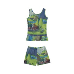 Cartoon Network Mountains Landscapes Seas Illustrations Adventure Time Rivers Kids  Boyleg Swimsuit by Sarkoni