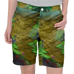 Green Pine Trees Wallpaper Adventure Time Cartoon Green Color Women s Pocket Shorts by Sarkoni