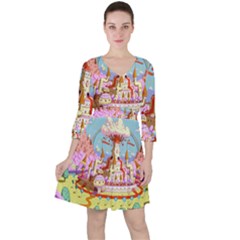 Adventure Time Multi Colored Celebration Nature Quarter Sleeve Ruffle Waist Dress by Sarkoni