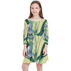 Botanical Plants Green Kids  Quarter Sleeve Skater Dress by Sarkoni