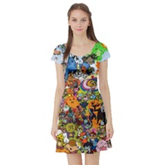 Cartoon Characters Tv Show  Adventure Time Multi Colored Short Sleeve Skater Dress by Sarkoni