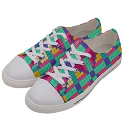 Checkerboard Squares Abstract Texture Patterns Women s Low Top Canvas Sneakers by Apen