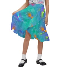 Non Seamless Pattern Blues Bright Kids  Ruffle Flared Wrap Midi Skirt by Dutashop