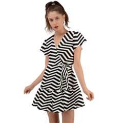 Zigzag Chevron Pattern Flutter Sleeve Wrap Dress by Dutashop