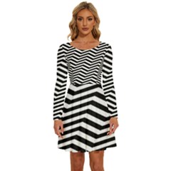 Zigzag Chevron Pattern Long Sleeve Wide Neck Velvet Dress by Dutashop