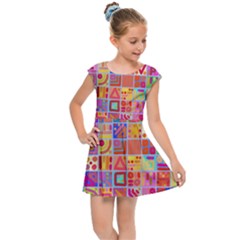 Colourful Abstract Shapes Kids  Cap Sleeve Dress by Pakjumat