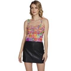 Colourful Abstract Shapes Flowy Camisole Tie Up Top by Pakjumat