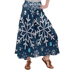 Snowflakes Pattern Women s Satin Palazzo Pants by Modalart