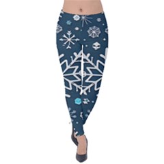 Snowflakes Pattern Velvet Leggings by Modalart