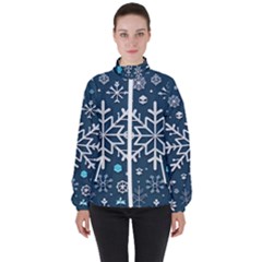 Snowflakes Pattern Women s High Neck Windbreaker by Modalart