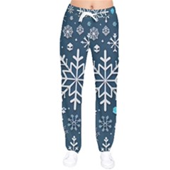 Snowflakes Pattern Women Velvet Drawstring Pants by Modalart