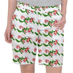 Sweet Christmas Candy Cane Women s Pocket Shorts by Modalart