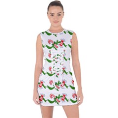 Sweet Christmas Candy Cane Lace Up Front Bodycon Dress by Modalart