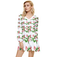 Sweet Christmas Candy Cane Tiered Long Sleeve Mini Dress by Modalart