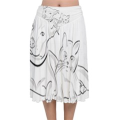 Dog Cat Domestic Animal Silhouette Velvet Flared Midi Skirt by Modalart